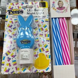 Peeps Bunny Deco - Blue & Package of Straws.